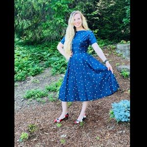 1950s JANE ANDRE Silk Red White and Blue Day Dress